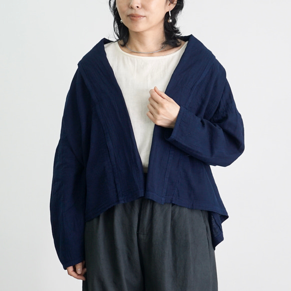 ショートガーゼ羽織り/ネイビー/知多木綿ダブルガーゼ 12枚目の画像