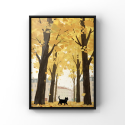 絵画。壁掛け原画【素敵なピアノ曲と椅子の上で寝たい猫】 絵画 アカザ