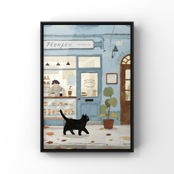 絵画。壁掛け原画【素敵なピアノ曲と椅子の上で寝たい猫】 絵画 アカザ