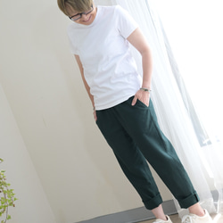 【新色】ベーシックデザイン リネンパンツ：ディープグリーン 4枚目の画像