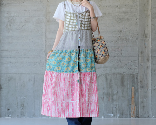 ボンネット & 【パッチワークドレス 2018AW Apolina セット】 パンツドレス 2点セット ジャケットセットアップドレス niana ニアナ ワンピース