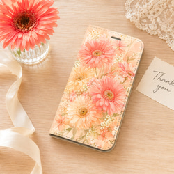 【iPhone / Android対応】母の日 感謝を伝える一輪のガーベラ 手帳型ケース PB01 1枚目の画像