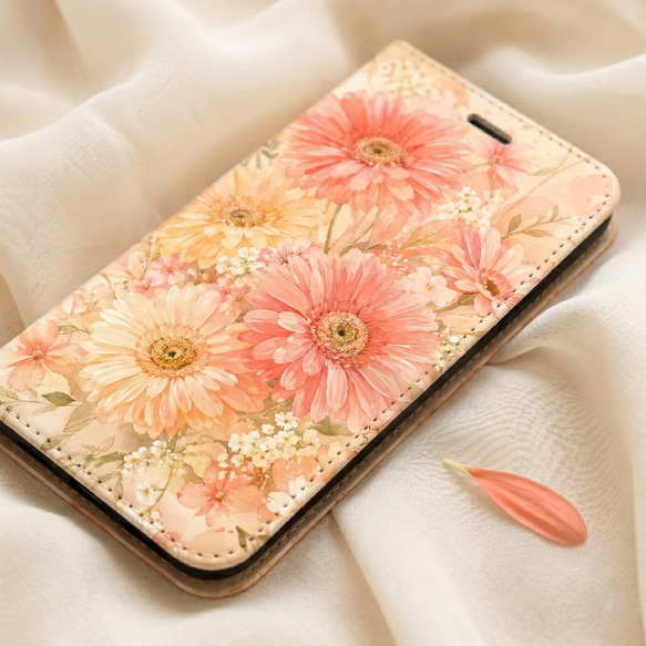 【iPhone / Android対応】母の日 感謝を伝える一輪のガーベラ 手帳型ケース PB01 3枚目の画像