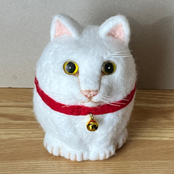 たまご型猫(白)(大)置物 2枚目の画像