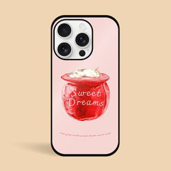 「SWEET DREAMS_猫とリンゴ飴」｜強化ガラスiPhoneケース 1枚目の画像