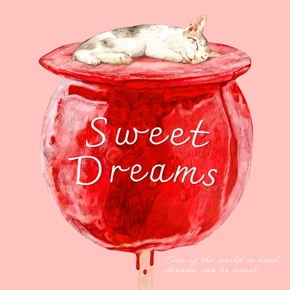 「SWEET DREAMS_猫とリンゴ飴」｜強化ガラスiPhoneケース 3枚目の画像
