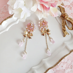 再販】Heart Bijou & Drop イヤリング ピアス ハート ビジュー リボン