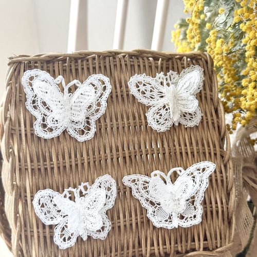 フランスアンティーク　刺繍ちょうちょレース フランスアンティークレース蝶のボビンレース アップリケと