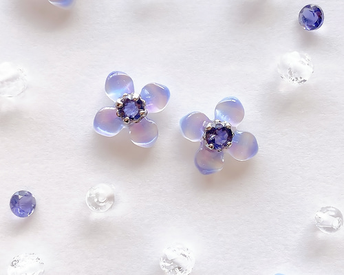 紫陽花 × 天然石 一粒 ピアス イヤリング 金属アレルギー対応 ピアス