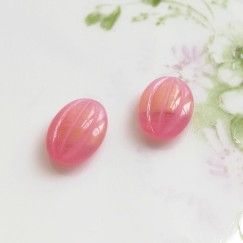 1個】ヴィンテージ ミルキーピンク＆オレンジ メロン ガラス