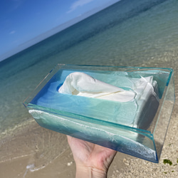 Ocean Resin ティッシュケース｜透明感あふれる海アート｜オーダー制作