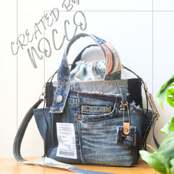 No.423【DENIM✖️Flower 全面あおりポケット巾着BAG❤️】デニム