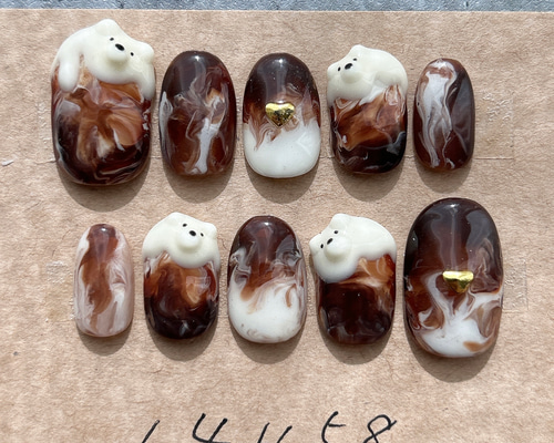 ネイルチップニュアンスカフェラテくまちゃん962 ネイルチップニュアンスカフェラテくまちゃん962 ネイルチップ（つけ爪