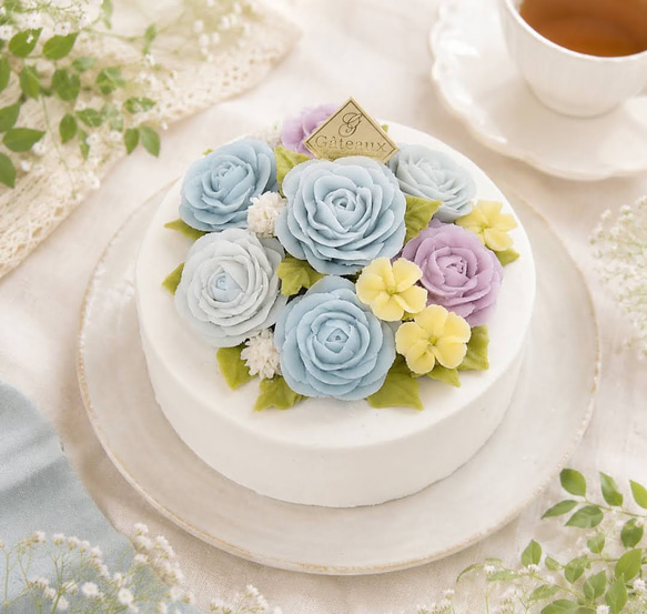 クリアフラワーケーキ♥生誕祭 推し活 フラワーケーキ 初夏のフラワーケーキ（バラ4号or5号）ブルーorピンク父の日のギフトに