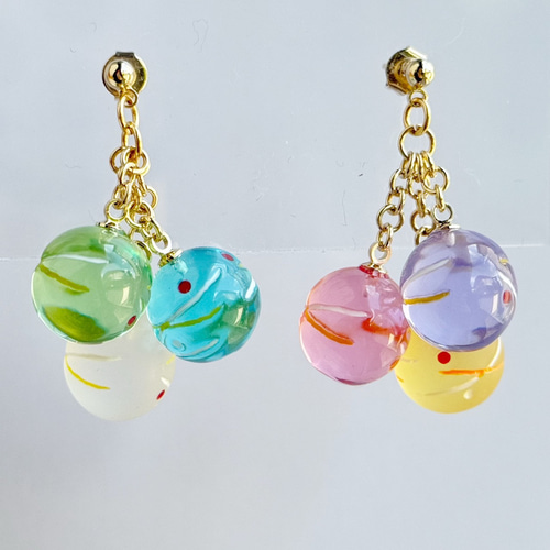 再販×1 ヨーヨーてんこ盛り ピアス イヤリング 水風船 3連 クリア