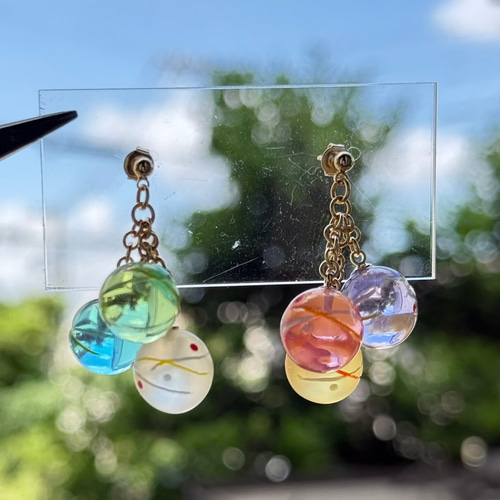 再販×1 ヨーヨーてんこ盛り ピアス イヤリング 水風船 3連 クリア