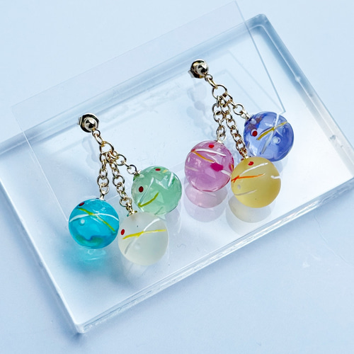 再販×1 ヨーヨーてんこ盛り ピアス イヤリング 水風船 3連 クリア