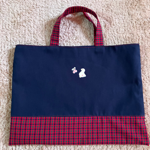 ファミリア風チェック柄レッスンバッグ ハンドメイド レッスンバッグ