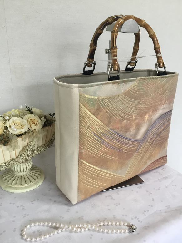 花ぷらら・シンプルで使いやすい・ハンドメイド・袋帯・トートバッグ・227 花ぷらら・シンプルで使いやすい・洋服でも着物でも使える