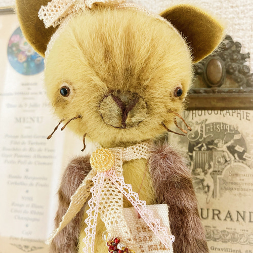 テディキャット｜アンティーク×北欧風ぬいぐるみ　ねこAtelier canon ブロカントなテディキャット｜アンティーク風 猫のアートドール