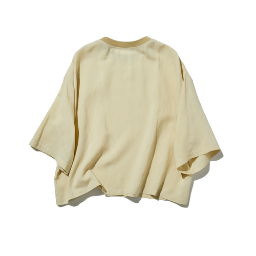涼しげなカラーリブ付きTシャツ リネン混七分袖オーバーサイズTシャツ