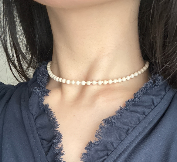 天然石ペトリファイドウッド×デリカビーズ シンプルネックレス 35cm