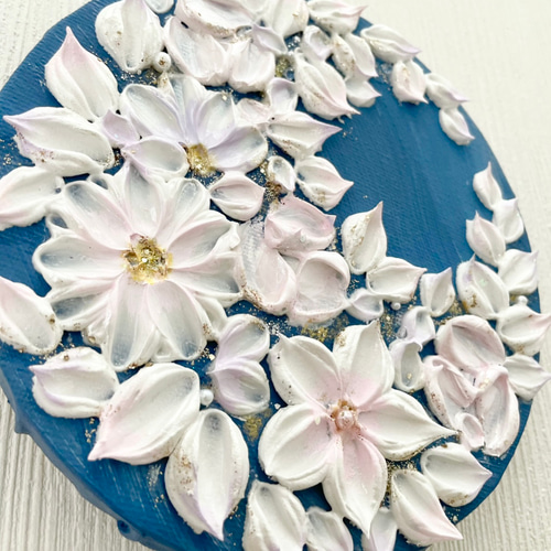 希望の月環」15㎝ 花のテクスチャーアート 三日月リース 玄関