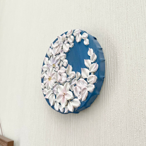 希望の月環」15㎝ 花のテクスチャーアート 三日月リース 玄関