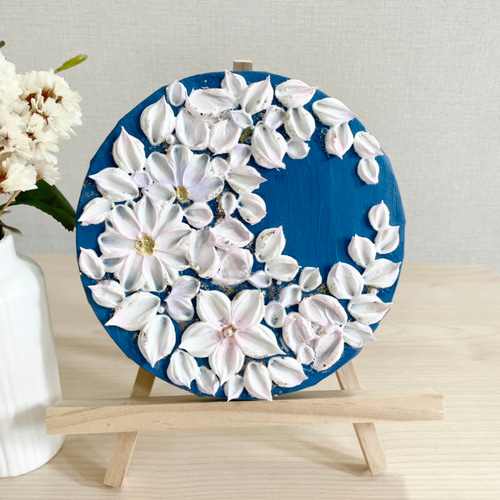 希望の月環」15㎝ 花のテクスチャーアート 三日月リース 玄関