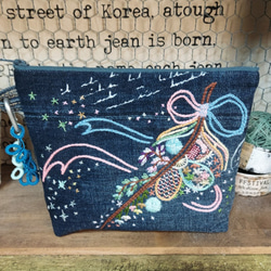 刺繍デニムバック No.574 デニムリメイク ショルダーバッグ 刺繍バック