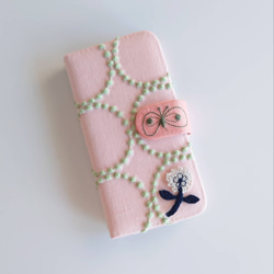 受注】刺繍2 お札の折れない二つ折り財布 ライトブルー×ライトピンク