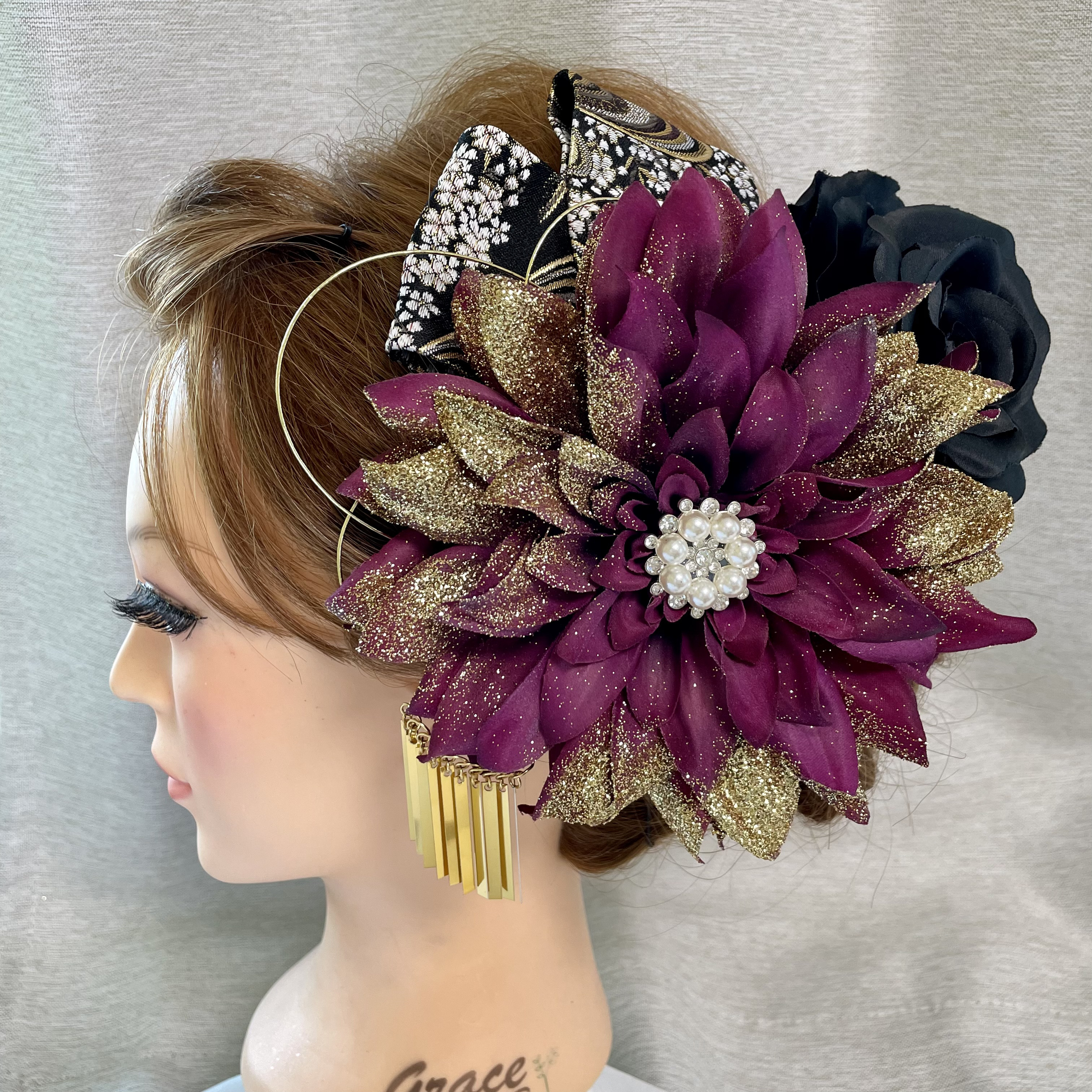 紫黒 和装髪飾り 振袖髪飾り ヘッドドレス（アクセサリー） Michael24