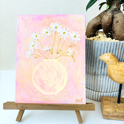 祈りの天使と花 テクスチャーアート F3サイズ アクリル画 原画 癒しの