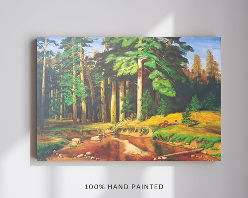 手描き風景画】ロシアの田園風景 / 川辺の家 / アクリル画