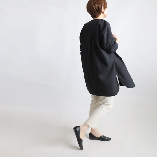 新作 ノーカラー 比翼ボタン ロングシャツ ラウンドヘム裾 ジャケット
