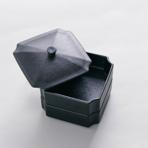 美濃焼 宝重箱 (二段重) 4寸 13.5cm 黒結晶 お椀・ボウル・鉢
