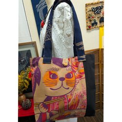 鯉のぼり(木綿)(手書き金太郎柄)の柿渋染めワンピース 古布リメイク