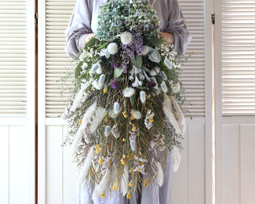 75cm) ＊特大＊ライラックと紫陽花の初夏を感じる淡いスワッグ