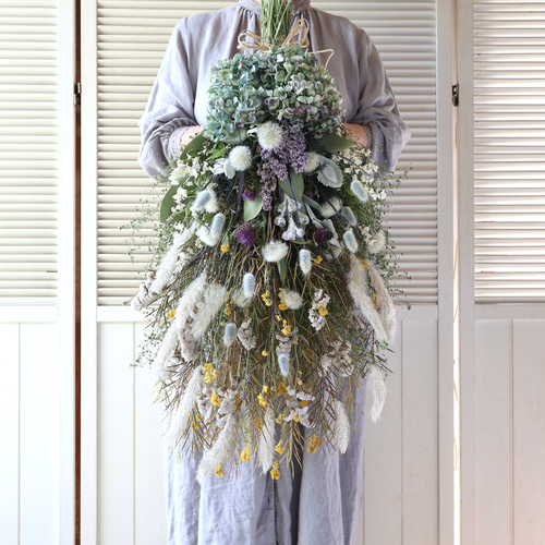 75cm) ＊特大＊ライラックと紫陽花の初夏を感じる淡いスワッグ