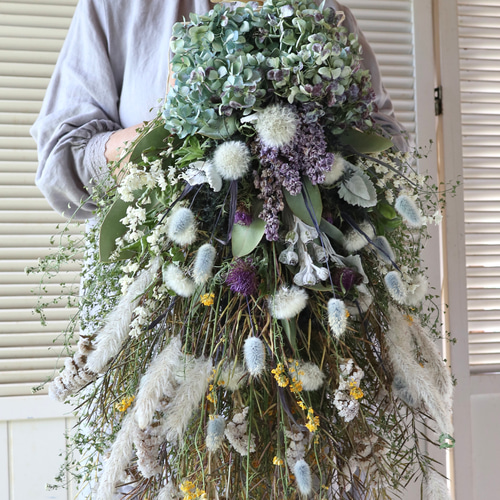 75cm) ＊特大＊ライラックと紫陽花の初夏を感じる淡いスワッグ