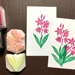 ミモザの花・葉っぱの消しゴムはんこセット（持ち手つき）押し方見本