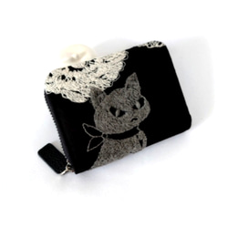 受注製作】刺繍4つ じゃばらミニ財布 グレー×ライトイエロー