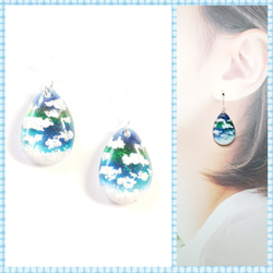No.611-E ドライフラワー・琉球ガラス・蝶々☆ピアス・イヤリング