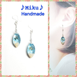 No.611-E ドライフラワー・琉球ガラス・蝶々☆ピアス・イヤリング
