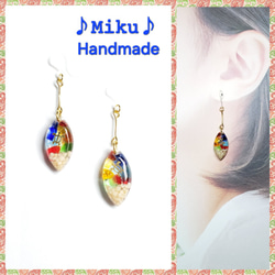 No.611-E ドライフラワー・琉球ガラス・蝶々☆ピアス・イヤリング