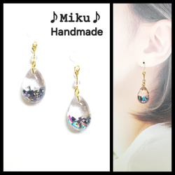 No.611-E ドライフラワー・琉球ガラス・蝶々☆ピアス・イヤリング