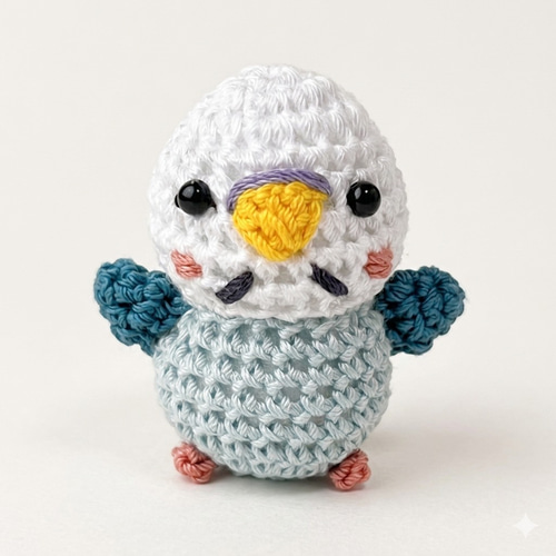 インコ  あみぐるみ ハンドメイド ジェル ホルダー ほっこり癒されるセキセイインコあみぐるみ＊白×ブルー＊小鳥チャーム