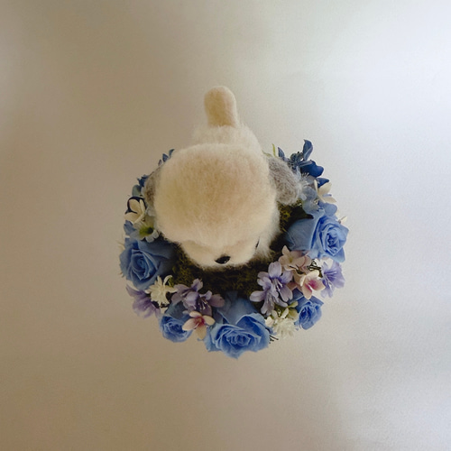 犬ｵｰﾀﾞｰﾒｲﾄﾞ】ワンコのプリザーブドフラワーアレンジメント ブルー 犬