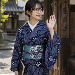 ◇現代 有松鳴海絞 浴衣◇【濃紺】意外と珍しい絞りのあやめ柄 静謐な