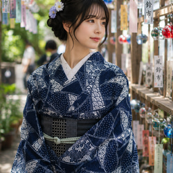 ◇現代 有松鳴海絞 浴衣◇【濃紺】意外と珍しい絞りのあやめ柄 静謐な